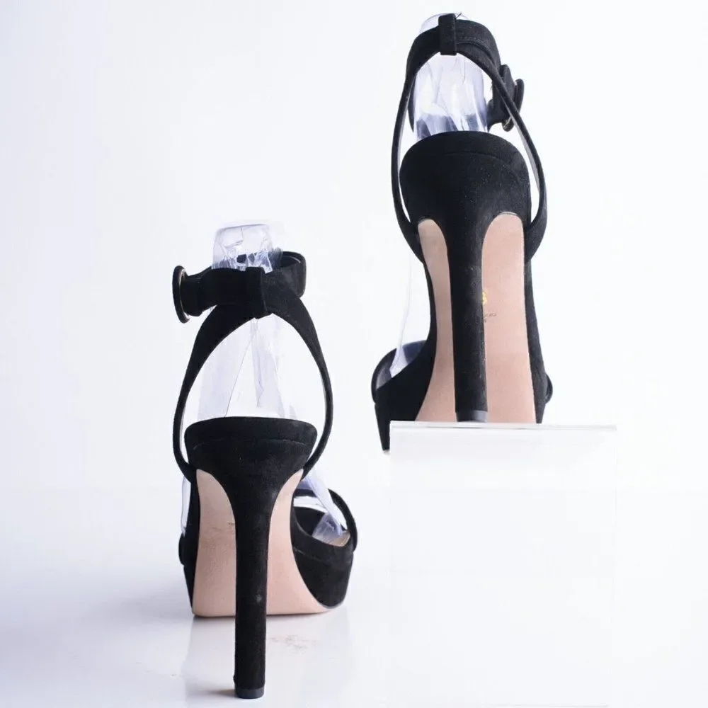 Veronica Beard Womens Black Suede Darcelle Strappy Pump Heels US 10 EU 41 New